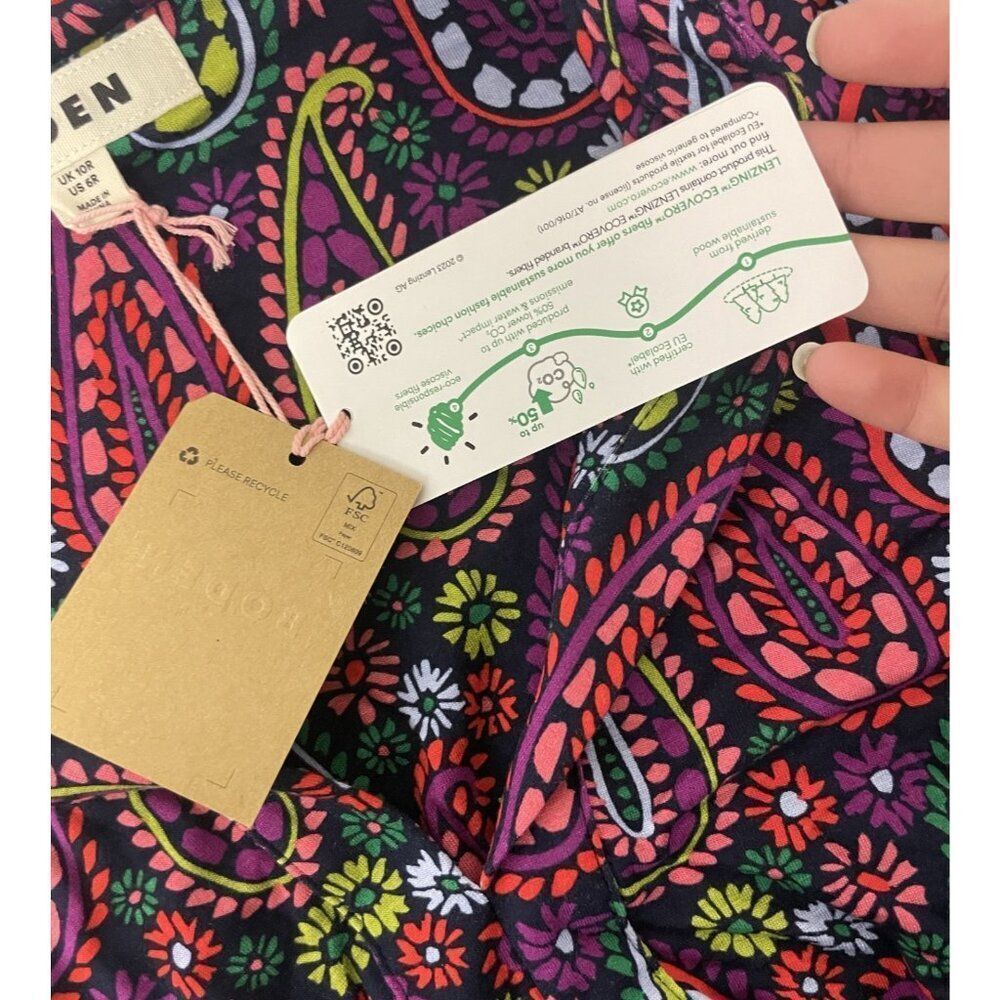 Boden Womens Dress Midi Paisley UK 10 US 6 Purple Ivy Smocked Vneck D1034 NWT - Picture 6 of 14